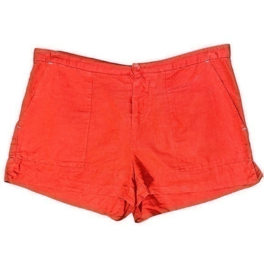 C&C California Women’s Size S Red Orange Cotton Linen Blend Button Up Shorts